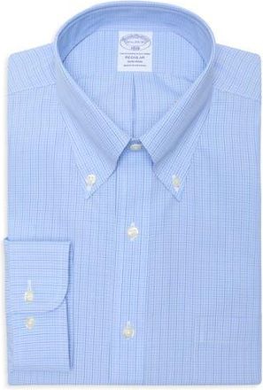 Brooks Brothers Regular Fit Plaid Non-Iron Cotton Dress Shirt in Open Blue at Nordstrom Rack, Size 17.5 - 34/35