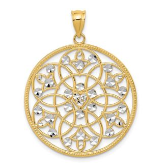 Diamond2Deal 14k Yellow Gold Rhodium Diamond-cut Circle Pendant