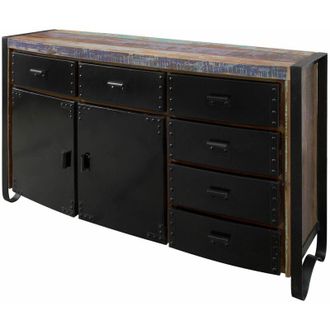 Massivmoebel24 Credenza in legno di Legno riciclato 148x43x90 multicolore laccato industrial 104