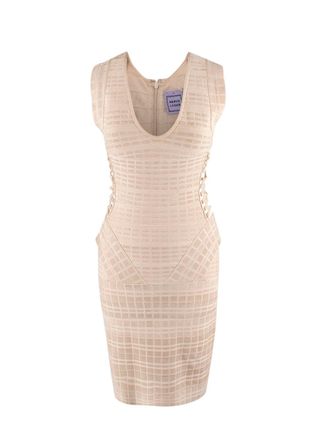 H&eacute;rve L&eacute;ger Beige Velvet Bandage Midi Dress Size XS