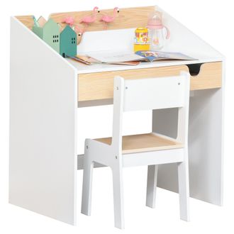 HOMCOM Homcom Set Scrivania E Sedia Per Bambini 6-10 Anni Con Scaffale E Cassetto