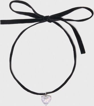 Maje Heart Necklace With Velvet Cord - Black - Maje