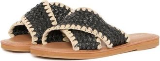 Ichi Zwarte geweven sandalen - eenvoudige stijl - Dames - Sandalen - Zwart - 38 EU - Schoenen