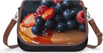 Generic Pancakes with Berry Crossbody Bag Womens Handbag PU Message Bags Shoulder Purse with Adjustable Strap
