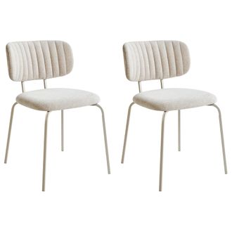 Beliani Conjunto De 2 Sillas De Comedor Decorativas Tapizadas Sin Reposabrazos Dise&ntilde;o Moderno Base De Metal Beige Claro Irins