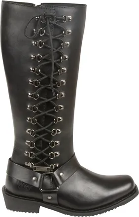 Milwaukee Leather Womens Classic Leather 14-Inch Harness Square Toe Tall Boots In Black