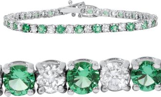 Pompeii3 3ct Emerald & Diamond Genuine Tennis Bracelet 14K White Gold