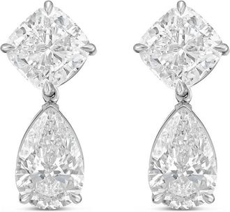 Diana M. Jewels 14kt White Gold 15.00 Ct tw of Lab grown square cushion and pear shape diamond earrings