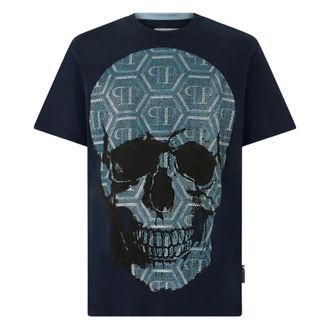 Philipp Plein T-Shirt Round Neck Ss Skull - Heren - Tops - Blauw - Maat: L Katoen