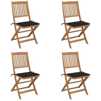 vidaXL Vidaxl - Sillas De Jard&iacute;n Plegables 4 Uds Y Cojines Madera Maciza Acacia