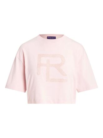 Ralph Lauren Collection cropped T-shirt - women - Cotton/glass/Polyamide/Polyester - L - Pink