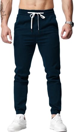 Generic Chino Jogger Trouser, Cotton Chinos Mens Casual Jogging Trouser, Joggers Bottoms with Drawstring (UK, Alpha, XXL, Regular, Regular, Navy)