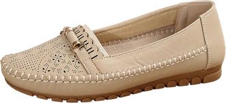 Generic Womens Flat Shoes Breathable Casual Walking Shoes Solid Color Lightweight Classic Foldable Comfy Wide Width Slip On Loafers Work Shopping Khaki