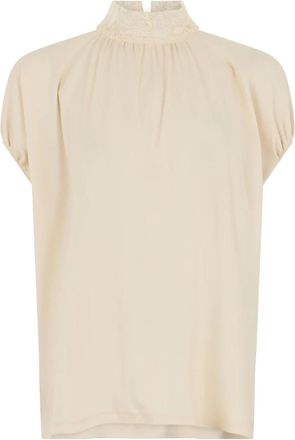 Fabiana Filippi Overhemden, Dames, Beige, S, Katoen, Top met korte mouwen en kanten details