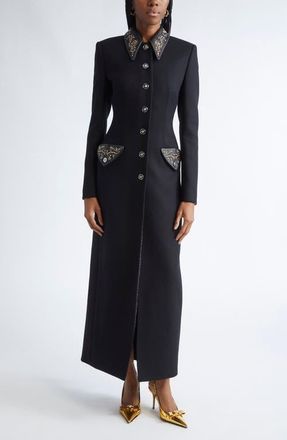 Versace Felted Studded Longline Coat in Black at Nordstrom, Size 8 Us