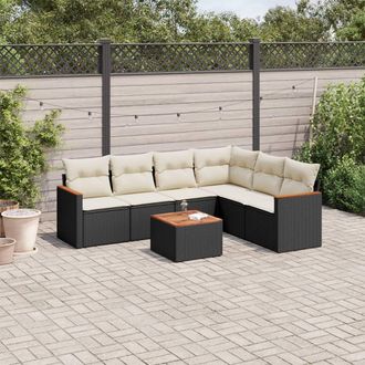 vidaXL Vidaxl - Set De Comedor De Jard&iacute;n 7 Pzas Y Cojines Rat&aacute;n Sint&eacute;tico Negro