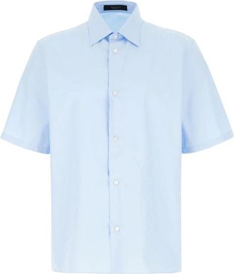 Gucci GG Katoenen Poplin Shirt - Heren - Korte mouwen Overhemden - Blauw - M - Katoen - Overhemden