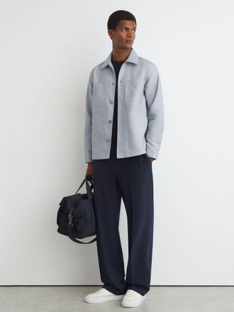 Reiss Soft Blue Cotton-twill Four-pocket Overshirt, XL