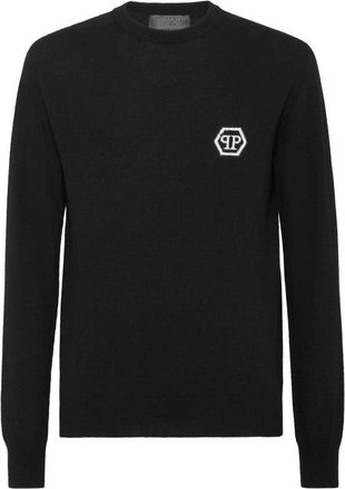 Philipp Plein Pullover Round Neck Hexagon - Heren - Ronde hals truien - Zwart - S - Wol - Truien & Vesten