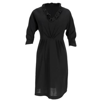 Prada Ruffled Neckline Midi Dress in Black Viscose