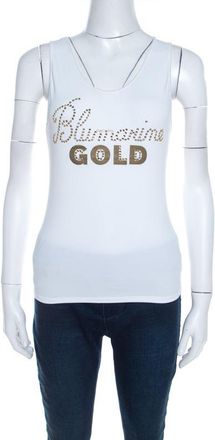 Blumarine White And Gold Embellished Stretch Cotton Sleeveless