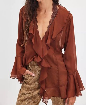 Free People Bali Tulula Chiffon V-Neck Top In Umber Earth Combo