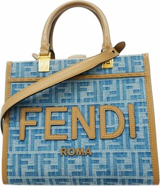 Fendi Blue Brown Denim Tote Bag (Pre-Owned)