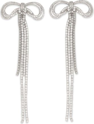 Self Portrait Womens Earrings Double Crystal Bow Silver Brass