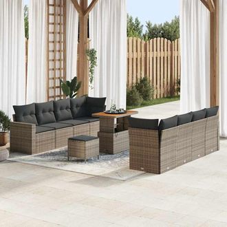 vidaXL Conjunto De Sof&aacute; De Jard&iacute;n 11 Pcs Gris Rat&aacute;n Sint&eacute;tico Vidaxl