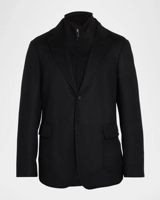 Emporio Armani Notch Lapel Wool-Cashmere Layered Jacket