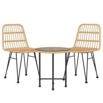 Berkfield Home Beautiful 3 Piece Garden Dining Set Poly Rattan in Tan
