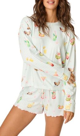 PJ Salvage Its 5 Somewhere Print Long Sleeve Pajama Top in Light Aqua at Nordstrom, Size X-Small