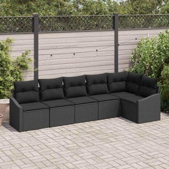 vidaXL Conjunto De Sof&aacute; De Jard&iacute;n 6 Pcs Negro Polirat&aacute;n Vidaxl