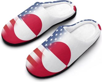 Generic US & Greenland Flag Funny Mens Cotton Slippers Soft Non-Slip Rubber Sole House Slipper Indoor Outdoor