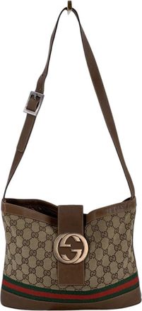 Gucci Gucci Vintage stoffen schoudertas met in elkaar grijpende details