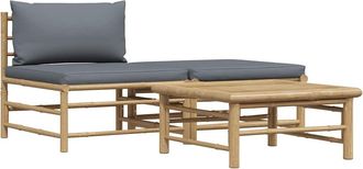 vidaXL Vidaxl - Set De Muebles De Jard&iacute;n 3 Piezas Bamb&uacute; Y Cojines Gris Oscuro