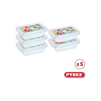Pyrex Caja De Comida De Vidrio Pyrex 5 Piezas 0,80 L Rectangular Herm&eacute;tica Multicolor