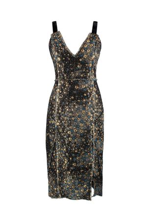 Erdem Teal and Gold Star Patterned Jacquard Dress Size XS