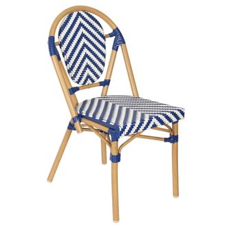 Oviala Silla de jard&iacute;n estilo bistr&oacute; parisino en aluminio y rat&aacute;n azul