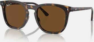 Ray-Ban Rb2210 - Occhiali da sole squadrati color havana con lenti marroni polarizzate-Marrone