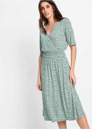 Bonprix Jerseykleid BONPRIX Jerseykleid aus Viskose-Mix, Damen, Gr. 32/34 (XS), N-Gr, gr&uuml;n (pastellgr&uuml;n floral), Obermaterial: 95% Viskose, 5% Elasthan, ausge