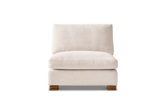 Castlery Tan France Kagan Armless Couch, (Basketweave) Cream for Sofas, Modern Heritage Modular, Solid Oak Pillars, Cream and White Color