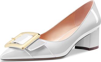 Castamere Women Mid Chunky Block Heel Pointed Toe Slip-on Pumps Court Shoe Cute Dress Wedding 5 CM Heels White 6.5 UK