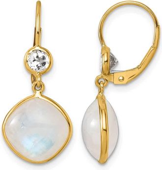 Diamond2Deal 14K Yellow Gold Moonstone and White Topaz Drop Dangle Earrings