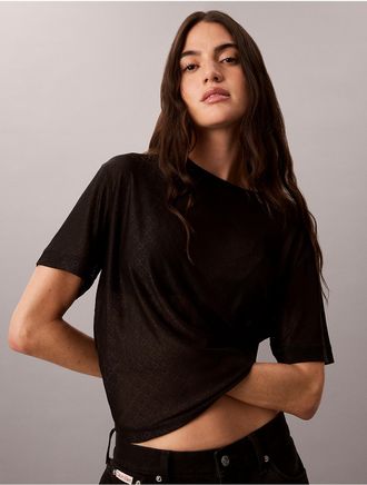 Calvin Klein Jeans Calvin Klein Womens Relaxed Emblem Logo Mesh Crewneck Tee - Black - XL