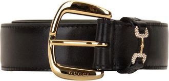 Gucci Diamond-Embellished Leather Belt - female - Gucci - Belts - Black - 65 MM - Accessories