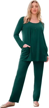 Roaman's Plus Size Two Pocket Long Sleeve Soft Knit Swing Tunic in Emerald Green at Nordstrom, Size Medium