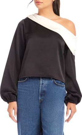 Fifteen Twenty Marisa One-Shoulder Satin Top in Black/Cream at Nordstrom, Size X-Small