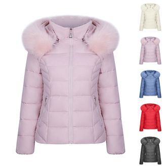 Generic Womens Coats Quilted Down Jacket with Faux Fur Hood Quilted Puffer Jacket Parka Coat Warm Thermal Outerwear Down Coats Padded Jackets Thicken Overcoat