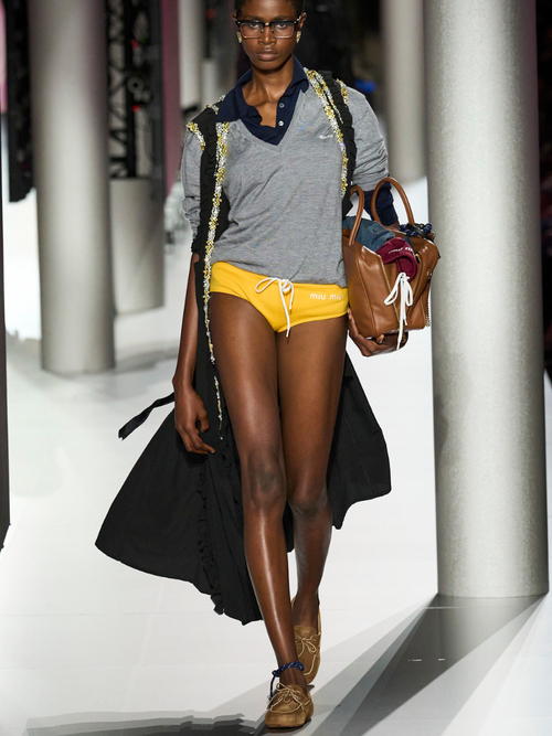Model during Miu Miu's SS24 runway show.